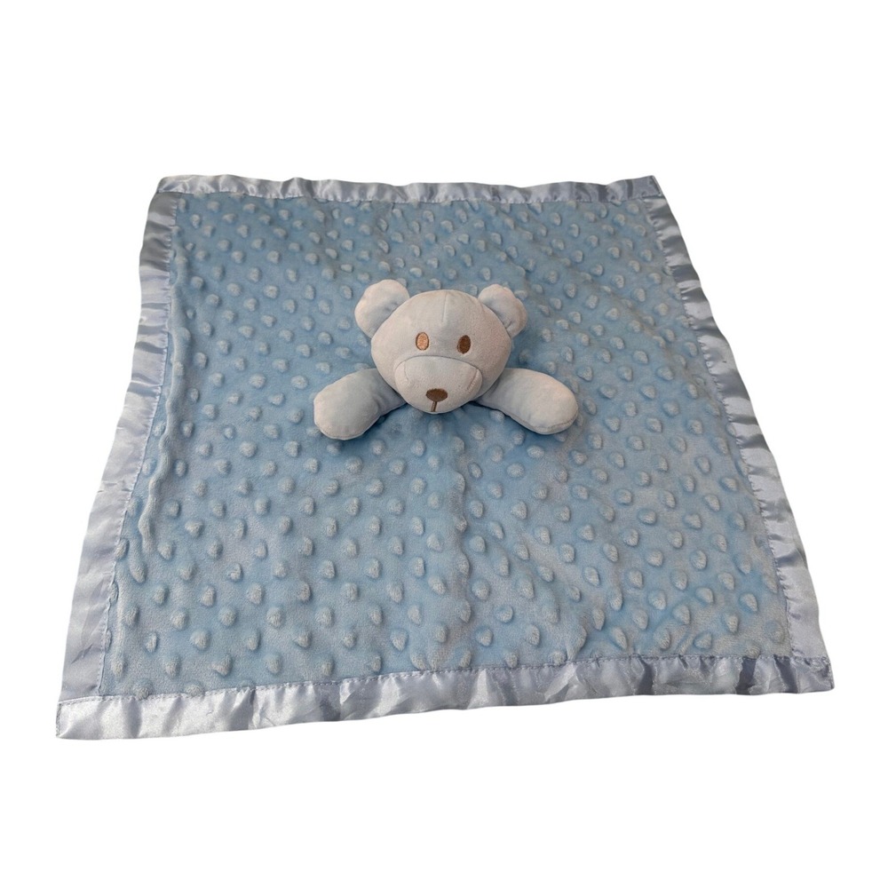 Bear Security Blanket Lovey Blue Minky Dot Satin Trim Plush Stuffed Animal Toy